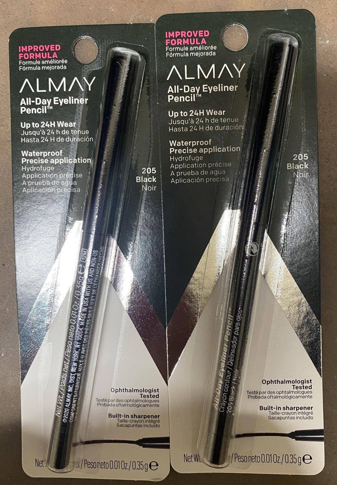 2 Pack ALMAY All-Day 24Hr Waterproof Eyeliner Pencil w/Sharpener- 205 - Black