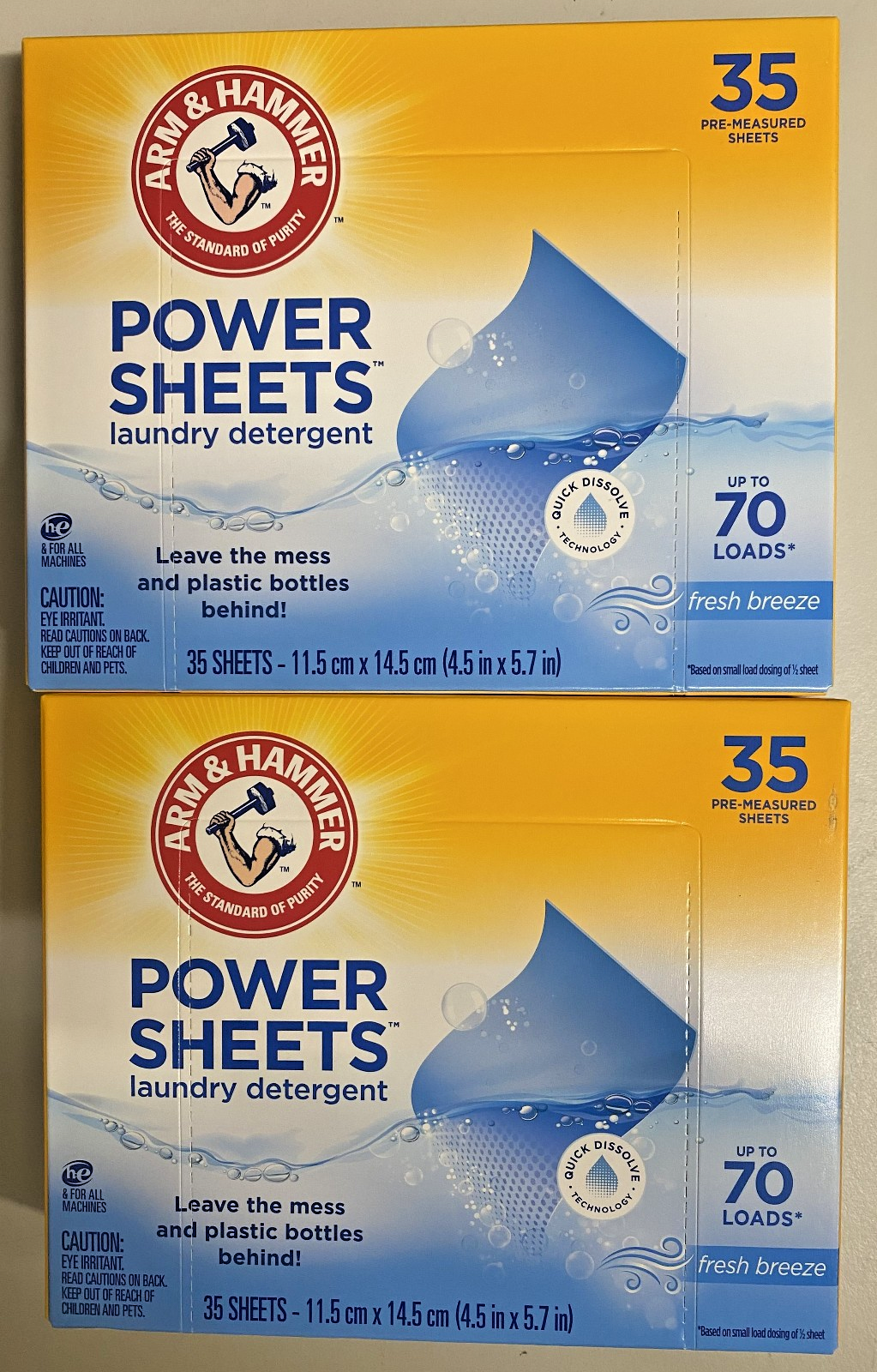 2 PACK!!! Arm & Hammer Laundry Detergent Power Sheets, Fresh Breeze, 2 x 35 Ct