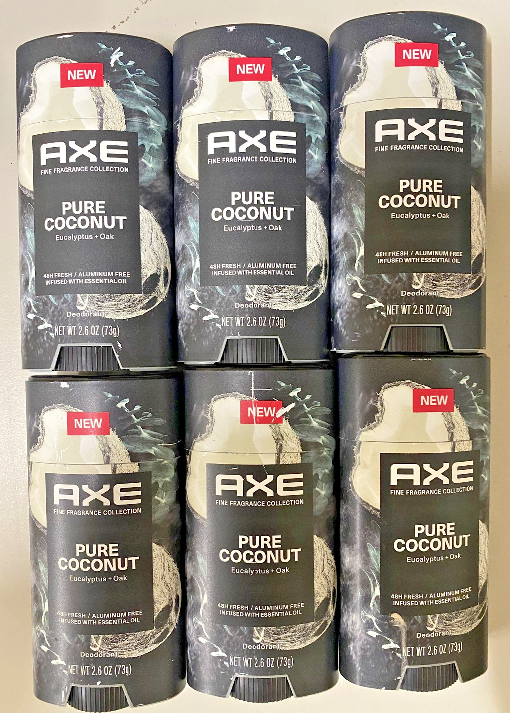 6 Axe Deodrant Pure Coconut Eucalyptus + Oak / 48 hrs / Aluminum Free / 2.6 oz
