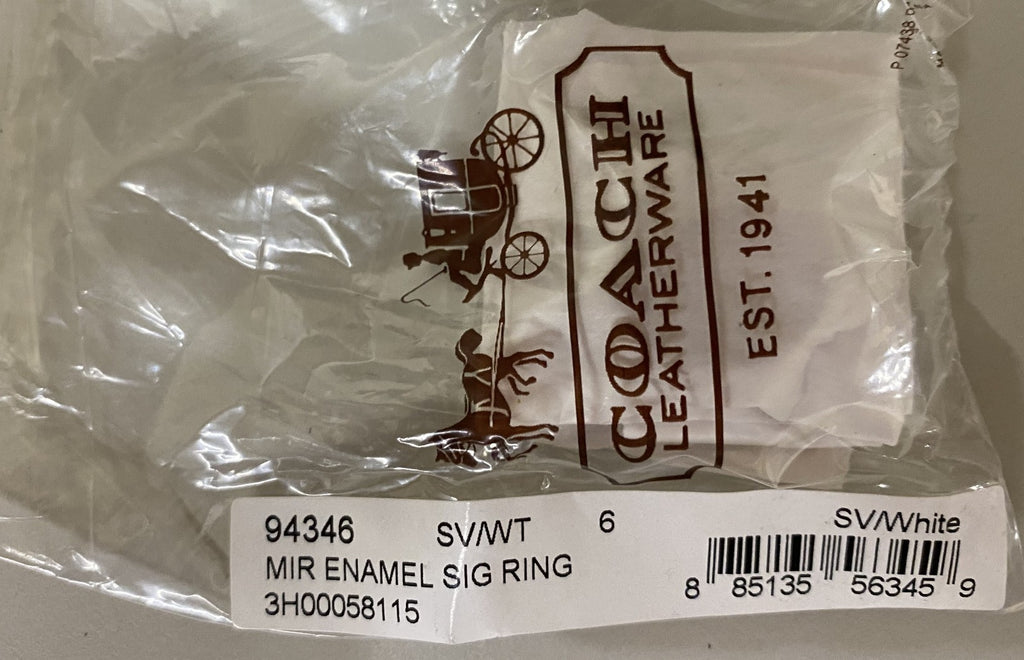 NWT Coach Miranda Enamel Ring - White Sliver / Size 6 / 94346