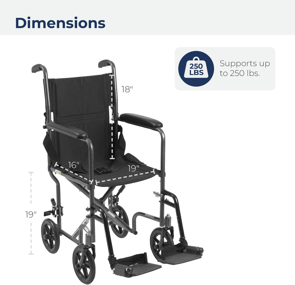 Drive Medical Silver Sport 1 Folding Transport Wheelchair - Lightweight Mobility