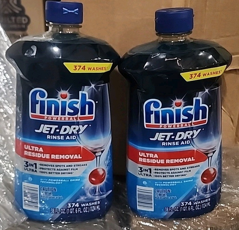 (2) Finish Jet-Dry Rinse Aid, 38 fl. oz. 748 Washes 3in1 Ultra Residue Removal