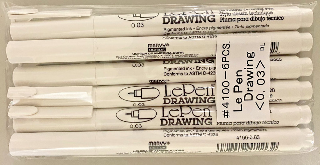 6 Pack Marvy Uchida LePen Technical Drawing Pen - 0.03 mm Tip, Black