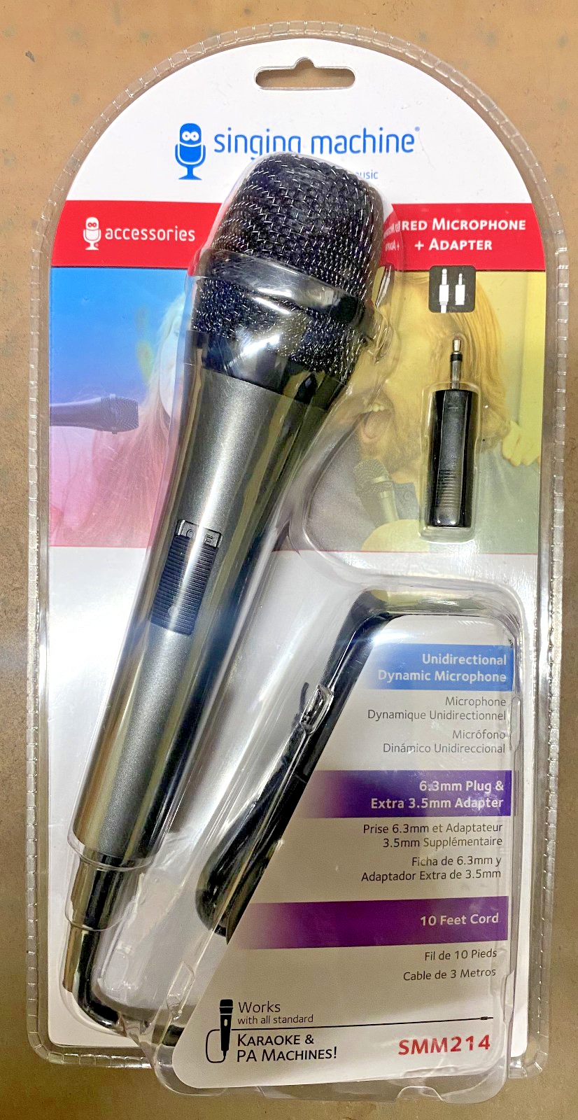 Singing Machine SMM 214 Unidirectional Dynamic Wired Microphone + Adapter Black